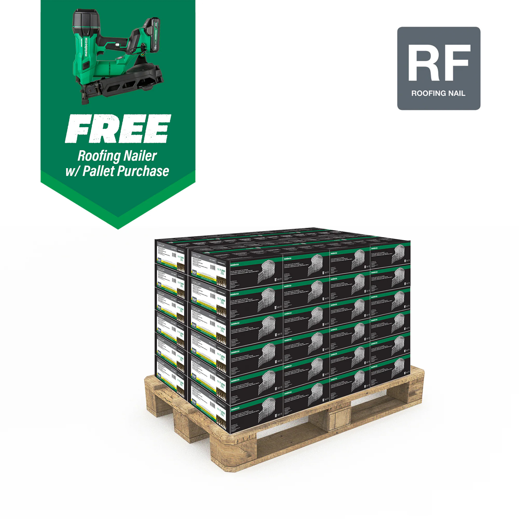 Metabo HPT Roofing Nails — 1 1/4in., 15°, Electro-Galvanized, Smooth Shank, Free Cordless Roofing Nailer, Model# 12111NV1845DAM